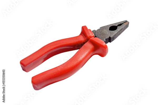 Fototapeta Red grip steel engineer equipment pliers with clipping path for work construction