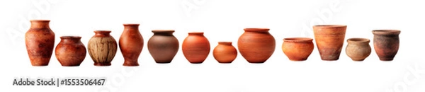 Obraz Pack of Collection of Rustic Clay Pots Earthenware Vases and Jugs for Design Inspiration against transparent Background