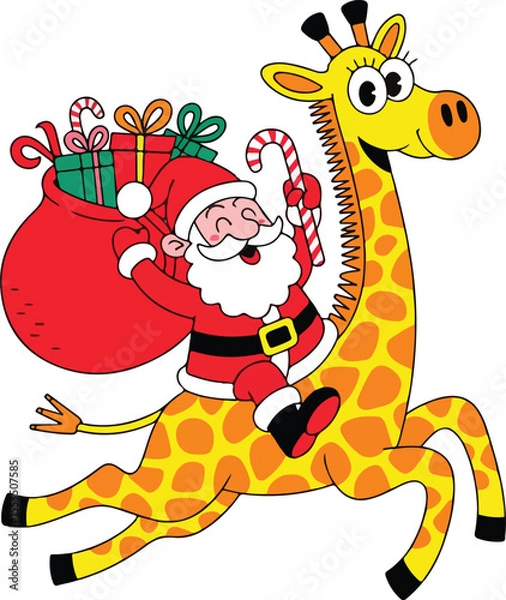 Obraz Santa Claus Riding Giraffe