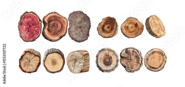 Obraz Pack of Collection of Wood Cross Sections Diverse Textures and Colors for Craft Projects against transparent Background