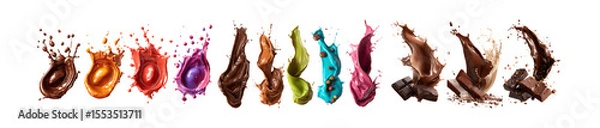Obraz Pack of Vibrant Chocolate  Dessert Splashes A Culinary Visual Feast against transparent Background