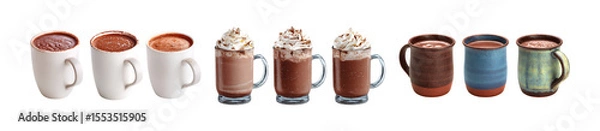 Obraz Pack of Hot Chocolate Variations A Delightful Collection of Creamy Topped and Classic Cups against transparent Background