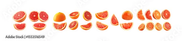 Obraz Pack of Vibrant Grapefruit Slices A Collection of Juicy Citrus Fruit Images against transparent Background