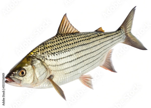 Fototapeta Tigerfish ,fully visible and isolated on a clean white background, PNG format.
