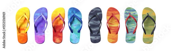 Obraz Pack of Colorful Summer FlipFlops Beach Sandals Collection against transparent Background