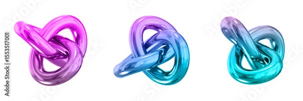 Obraz 3D Chrome Metallic Abstract Shape Objects, 3d rendering steel gradient shape design element, futuristic, shiny design