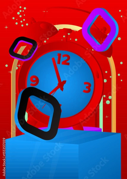 Fototapeta Mockup product display with Alarm Clock. Vector cylinder pedestal podium. Stage showcase for presentation. Minimal geometric forms.