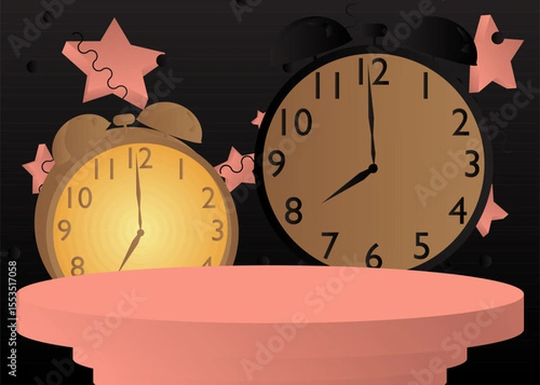 Fototapeta Mockup product display with Alarm Clock. Vector cylinder pedestal podium. Stage showcase for presentation. Minimal geometric forms.