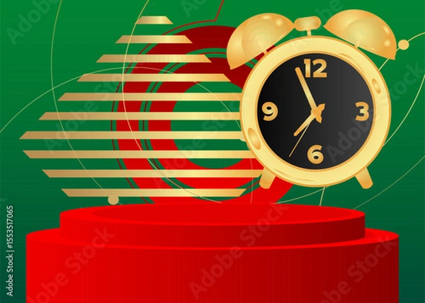 Fototapeta Mockup product display with Alarm Clock. Vector cylinder pedestal podium. Stage showcase for presentation. Minimal geometric forms.