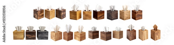 Obraz Pack of Elegant Wooden Tissue Box Collection Rustic  Modern Designs against transparent Background