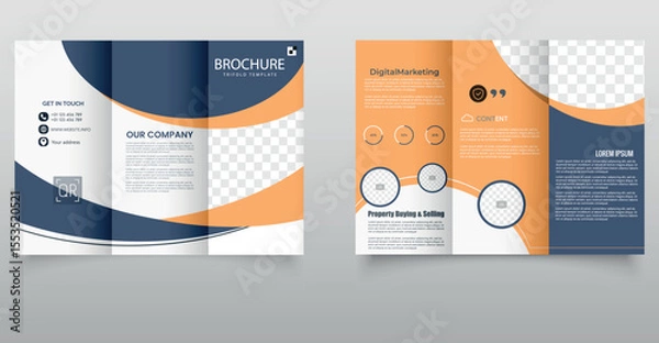 Obraz Orange corporate trifold brochure design template, business profile, company portfolio design. Editable file