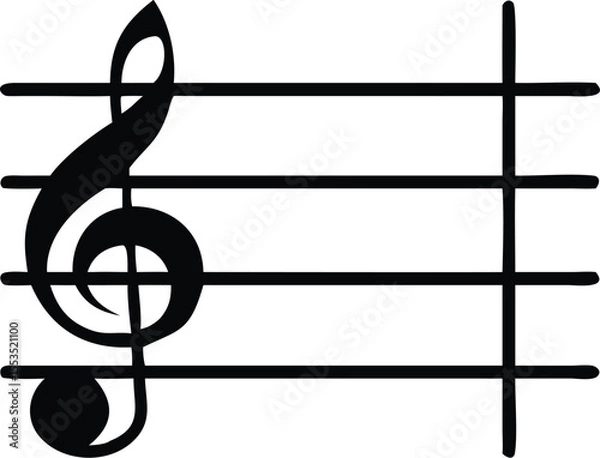Fototapeta Isolated black treble clef on a musical staff creates a harmonious on white