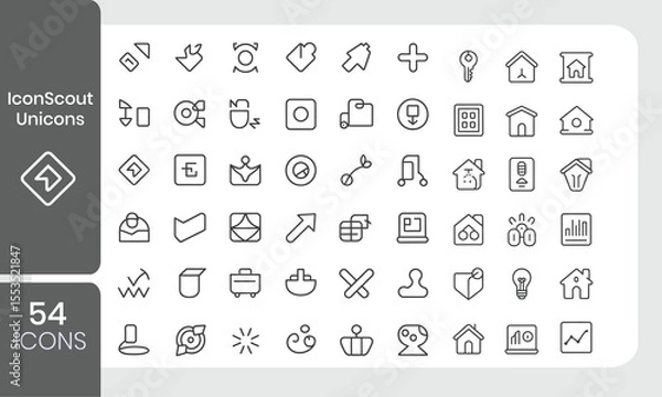 Obraz Collection of 54 outline icons with various themes and styles for user interface designs