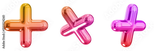 Fototapeta 3D Abstract Shape Objects, 3d rendering metallic gradient shape design element, futuristic, shiny design
