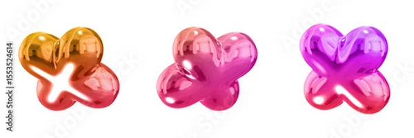 Obraz 3D Abstract Shape Objects, 3d rendering metallic gradient shape design element, futuristic, shiny design
