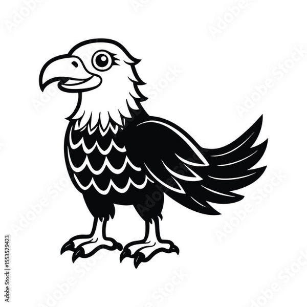 Fototapeta Stylish bird with sharp feathers silhouette isolated on white background