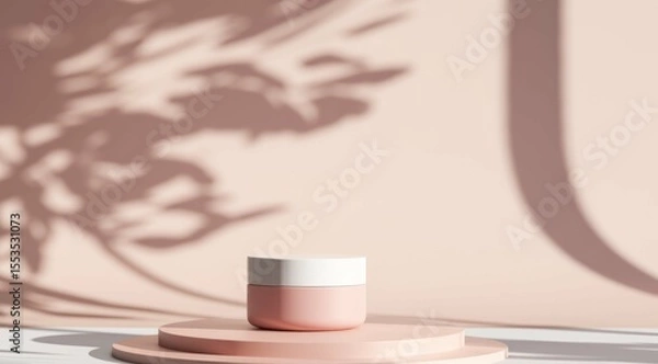 Obraz Minimal pink cream container on a pedestal with soft shadows