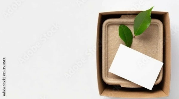 Obraz Eco box with leaf and blank card. Packaging concept, studio shot.