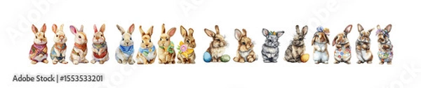 Obraz Pack of Easter Bunnies A Collection of Festive Rabbit Illustrations against transparent Background