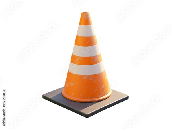 Fototapeta 3D Of Single Orange Traffic Cone on Asphalt on transparent background