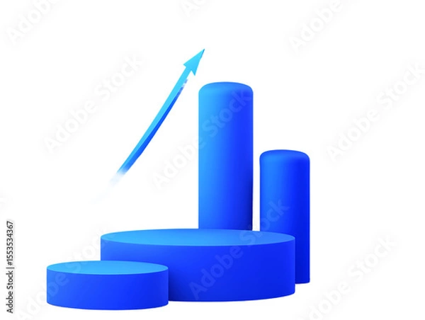 Fototapeta 3D Of Abstract Blue Cylinders with Upward Arrow on Transparent Background