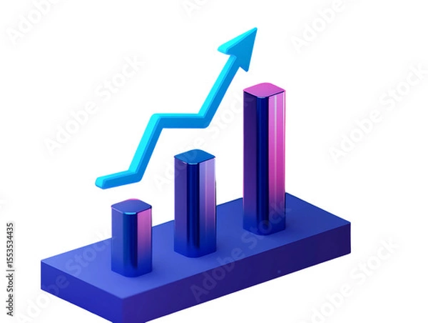 Fototapeta 3D Render of Upward Trending Bar Graph on Transparent Background