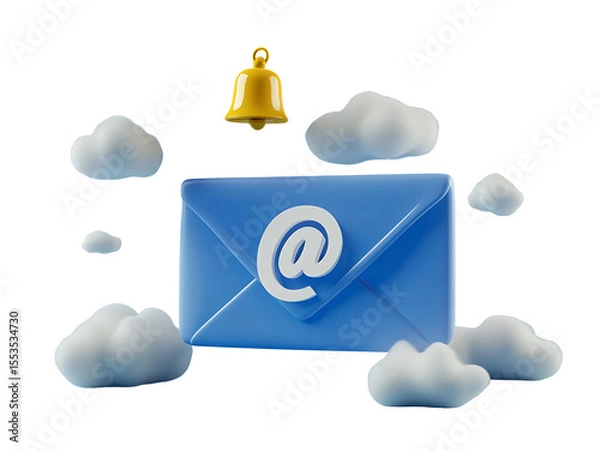 Fototapeta 3D Of Email Notification with Bell and Clouds on transparent background