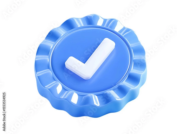 Fototapeta 3D Of Blue Checkmark Seal of Approval on Transparent Background