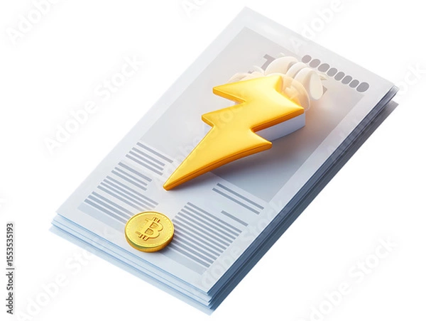 Fototapeta 3D Of Bitcoin Electricity Bill Payment Concept on Transparent Background