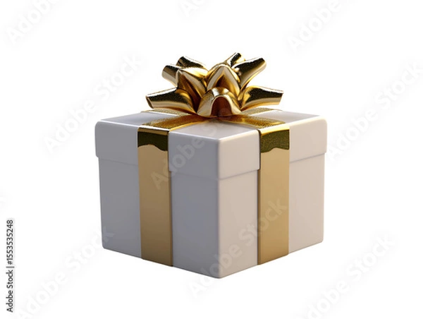 Fototapeta 3D Of White Gift Box with Gold Bow on Transparent Background