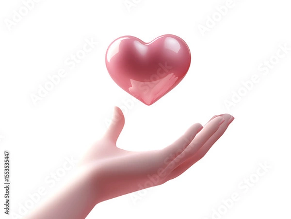 Fototapeta 3D Of Pink Heart Above Open Hand on Transparent Background