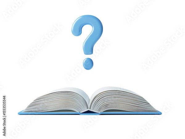 Fototapeta 3D Of Open Book with Blue Question Mark on Transparent Background