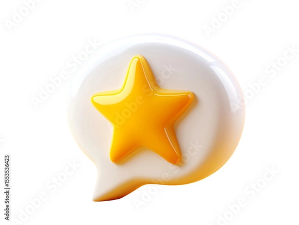 Fototapeta 3D Render Yellow Star in White Speech Bubble on Transparent Background