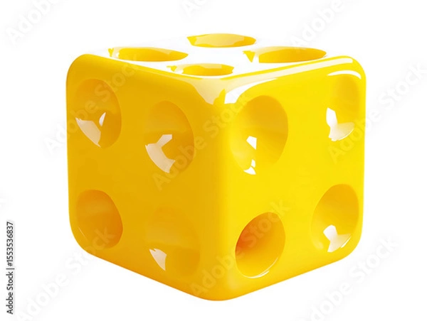 Fototapeta Yellow Cheese Dice Cube 3D Render on transparent background