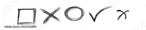 Fototapeta Hand-Drawn Black Checkmarks, Crosses, Squares PNG - Doodle Correct/Incorrect Symbols, Sketch Icons, pencil marker doodle