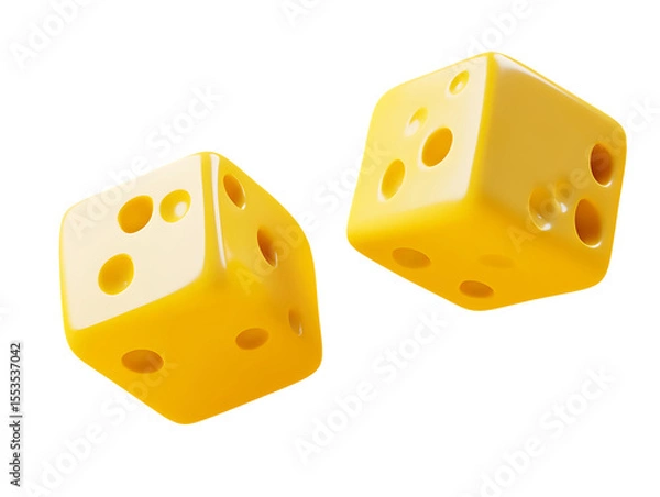 Fototapeta 3D Of Two Yellow Dice on Transparent Background