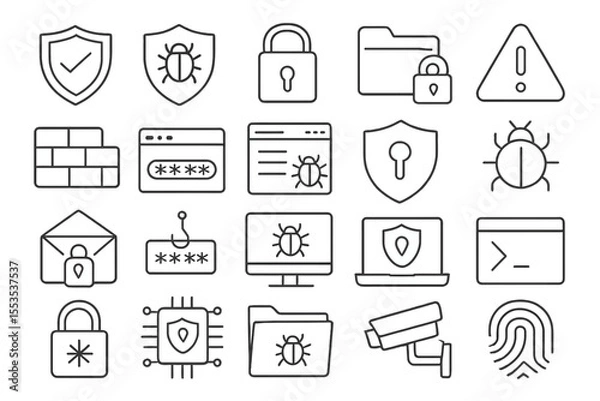 Fototapeta 20 outline icon Cyber security Vector Icon Set
