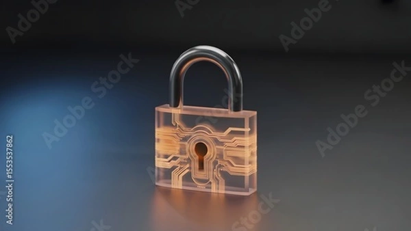 Fototapeta High-Tech Lock Illustration with Glowing Gold Circuitry