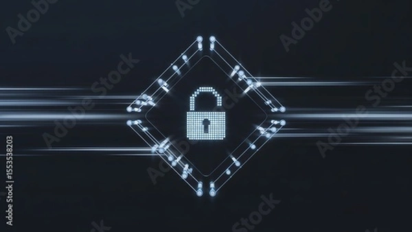 Fototapeta Pixelated Cyber Padlock in Blue Diamond Circuit Grid