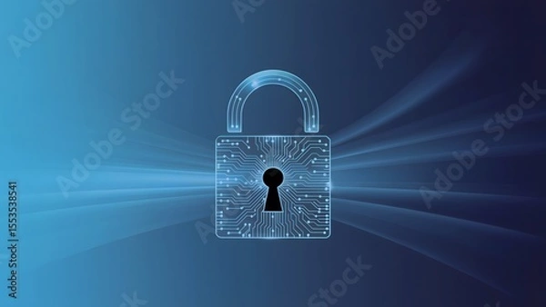 Fototapeta Futuristic Cyber Lock Maze Pattern in Deep Blue Sunburst Design
