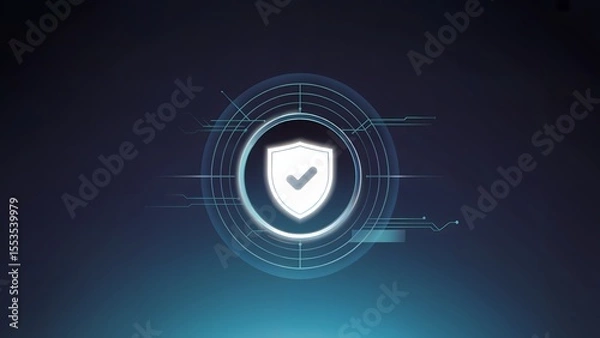 Fototapeta Glowing Digital Security Shield with Checkmark – Futuristic Verification Badge