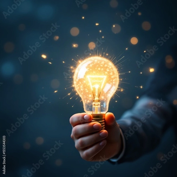 Fototapeta Lightbulb idea in hand innovation concept