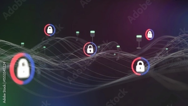 Fototapeta Cyber Network Web with Encrypted Padlock Nodes