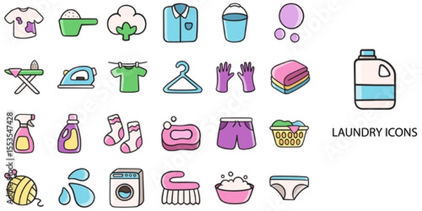 Obraz Laundry simple concept 24 hand drawn color icons set .Vector illustration.	