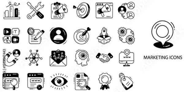 Obraz Marketing simple concept 24 hand drawn color icons set .Vector illustration.	