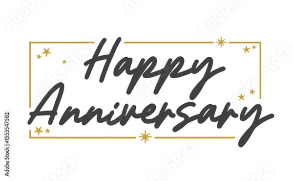 Fototapeta Happy Anniversary elegant lettering design with golden frame. Calligraphic greeting card.
