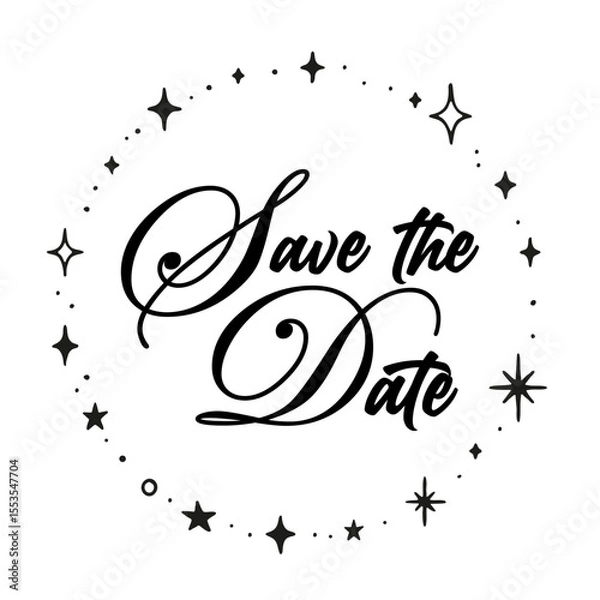 Fototapeta Save the date invitation card, circular frame of doodle stars