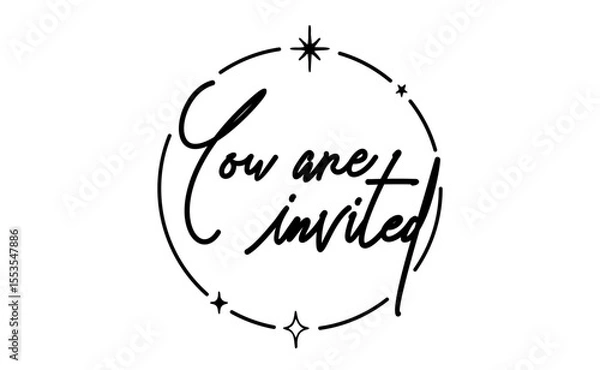 Fototapeta You are invited lettering calligraphic design. Invitation card with stars and sparks