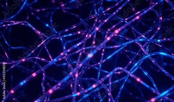 Fototapeta Abstract Geometric Network: Iridescent Cables, Indigo Violet Backdrop, Digital Connection, Serene Complexity