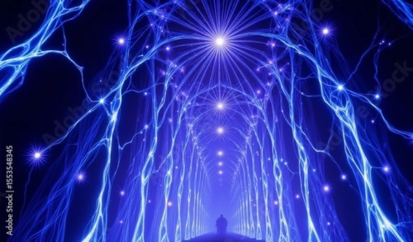 Fototapeta Bioluminescent Cathedral Interior: Ethereal Neural Networks, Organic Architecture, Serene Mystery